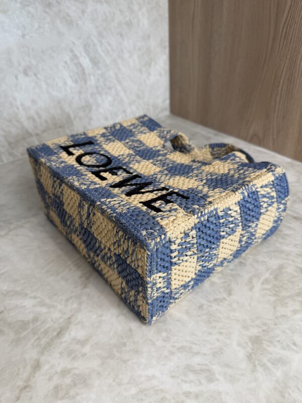 LOEWE Font Gingham Small Raffia Tote Bag