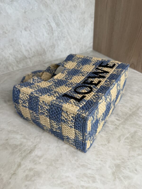 LOEWE Font Gingham Small Raffia Tote Bag