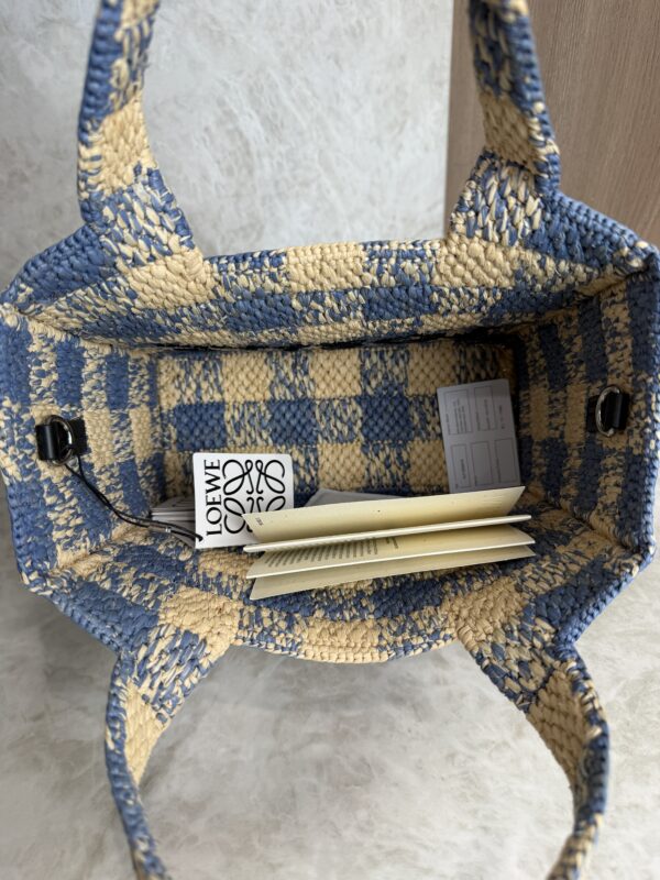 LOEWE Font Gingham Small Raffia Tote Bag