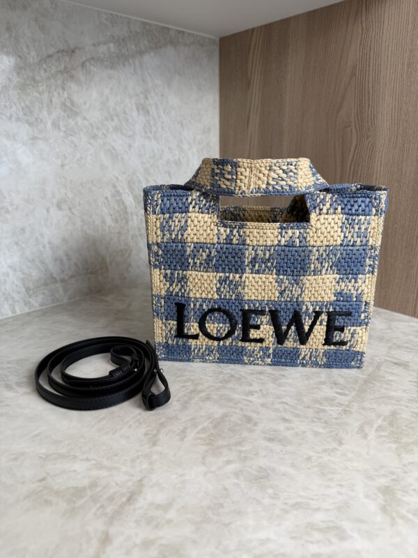 LOEWE Font Gingham Small Raffia Tote Bag