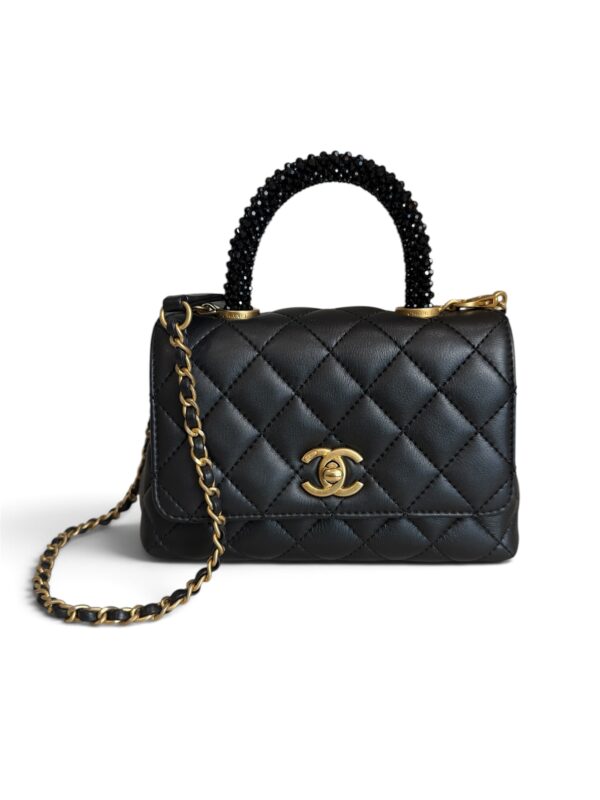 Chanel Calfskin Crystal Quilted Extra Mini Coco Handle Flap Black