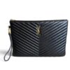 Saint Laurent (YSL) Calfskin Matelasse Chevron Monogram Document Holder Black
