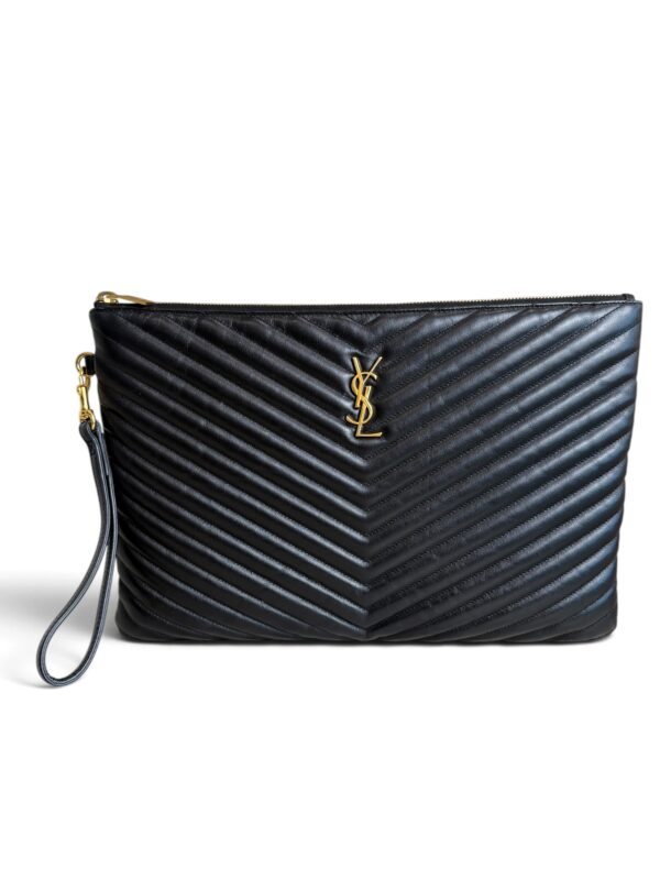 Saint Laurent (YSL) Calfskin Matelasse Chevron Monogram Document Holder Black
