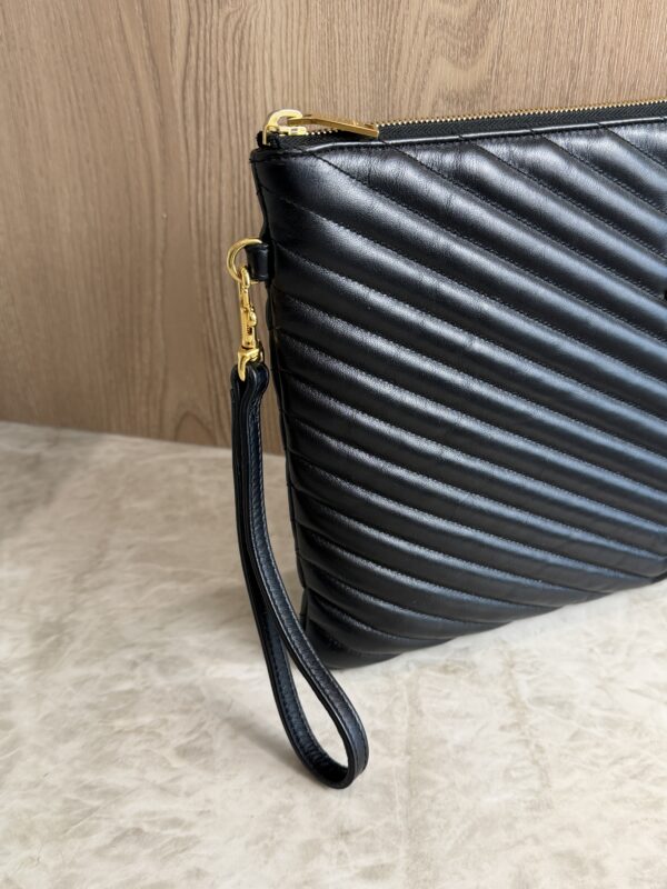 Saint Laurent (YSL) Calfskin Matelasse Chevron Monogram Document Holder Black