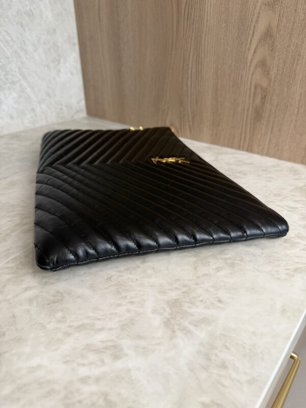 Saint Laurent (YSL) Calfskin Matelasse Chevron Monogram Document Holder Black