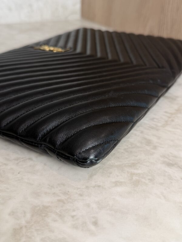 Saint Laurent (YSL) Calfskin Matelasse Chevron Monogram Document Holder Black