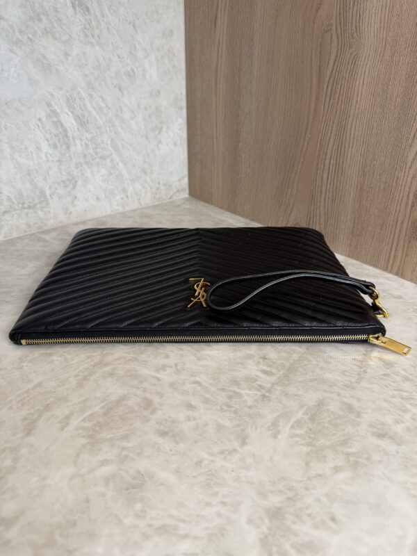 Saint Laurent (YSL) Calfskin Matelasse Chevron Monogram Document Holder Black