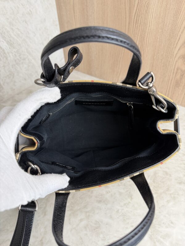 Burberry Goatskin Vintage Check Small Banner Tote Black