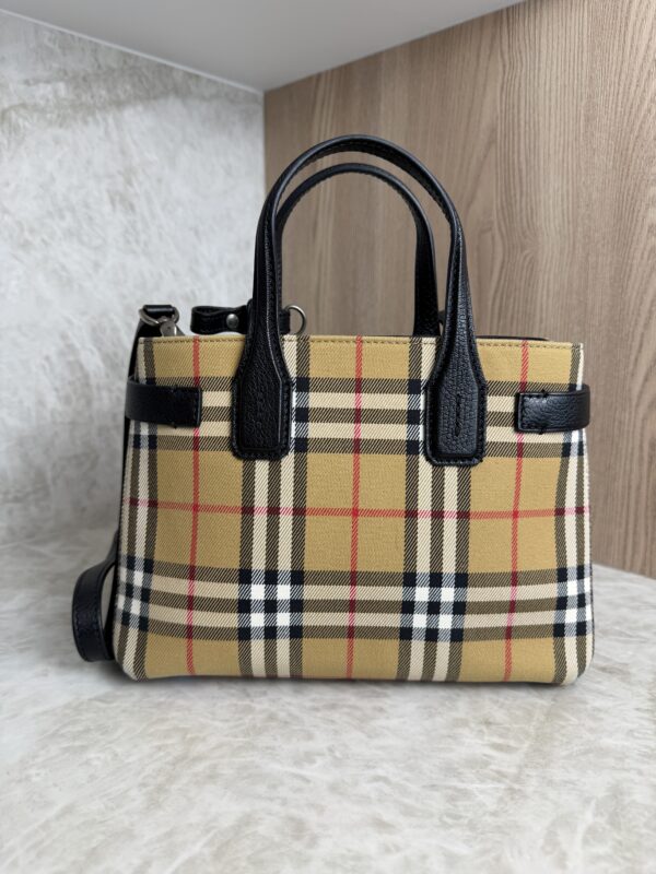 Burberry Goatskin Vintage Check Small Banner Tote Black