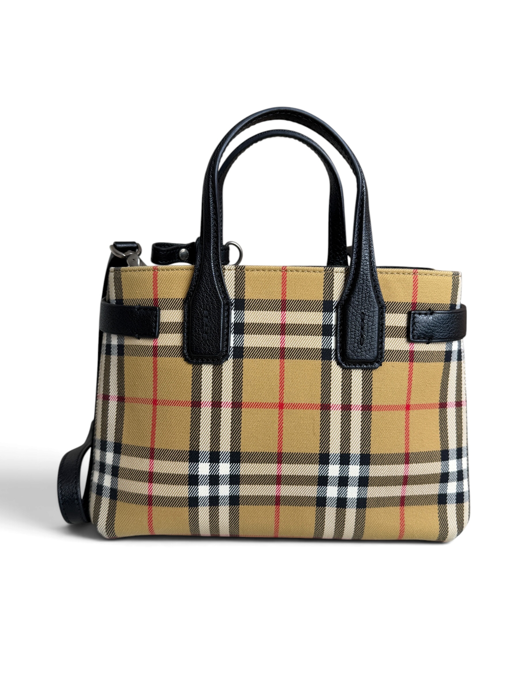 Burberry Goatskin Vintage Check Small Banner Tote Black