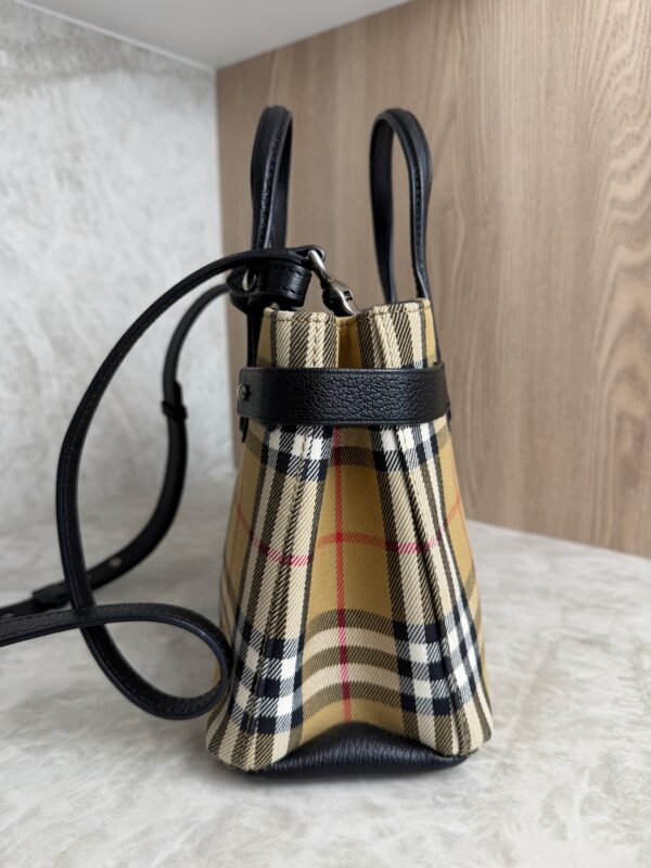 Burberry Goatskin Vintage Check Small Banner Tote Black