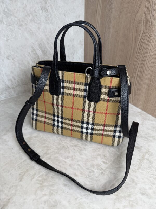Burberry Goatskin Vintage Check Small Banner Tote Black