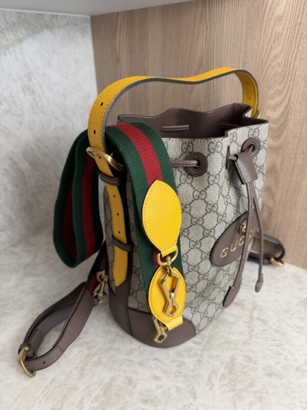 Gucci GG Supreme Monogram Neo Vintage Drawstring Bucket Backpack Beige New Acero Crop