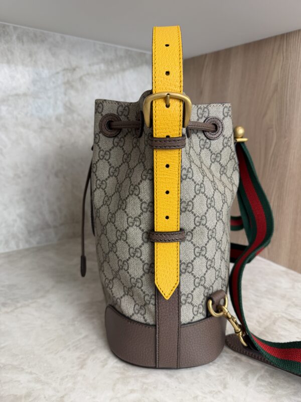 Gucci GG Supreme Monogram Neo Vintage Drawstring Bucket Backpack Beige New Acero Crop