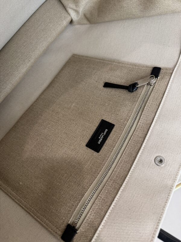 Saint Laurent (YSL) Canvas Rive Gauche Tote Naturale Black and Tan