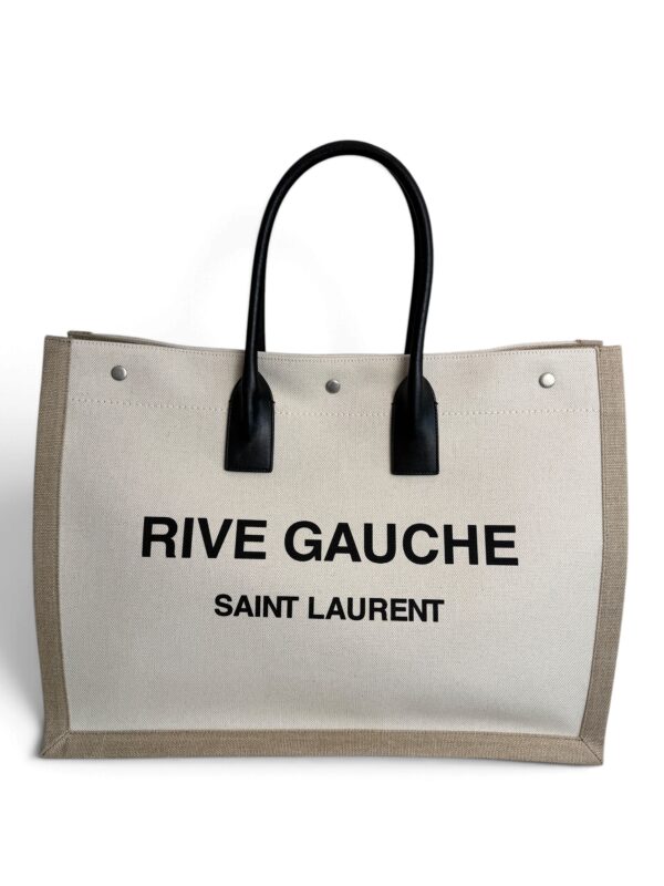 Saint Laurent (YSL) Canvas Rive Gauche Tote Naturale Black and Tan