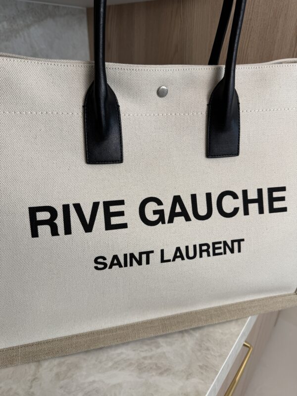 Saint Laurent (YSL) Canvas Rive Gauche Tote Naturale Black and Tan