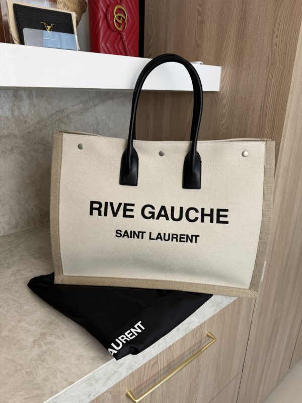 Saint Laurent (YSL) Canvas Rive Gauche Tote Naturale Black and Tan