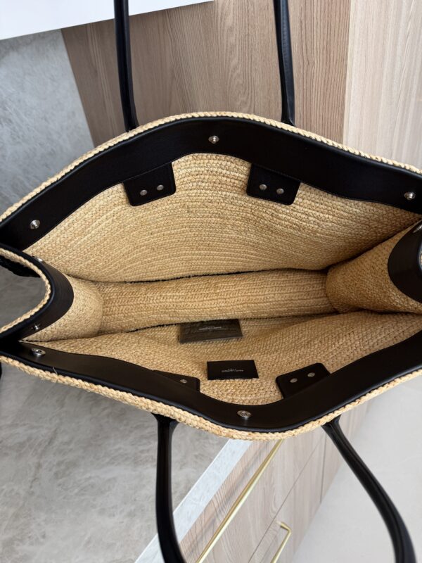 Saint Laurent (YSL) Raffia Calfskin Rive Gauche Tote Naturale Black