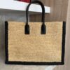 Saint Laurent (YSL) Raffia Calfskin Rive Gauche Tote Naturale Black