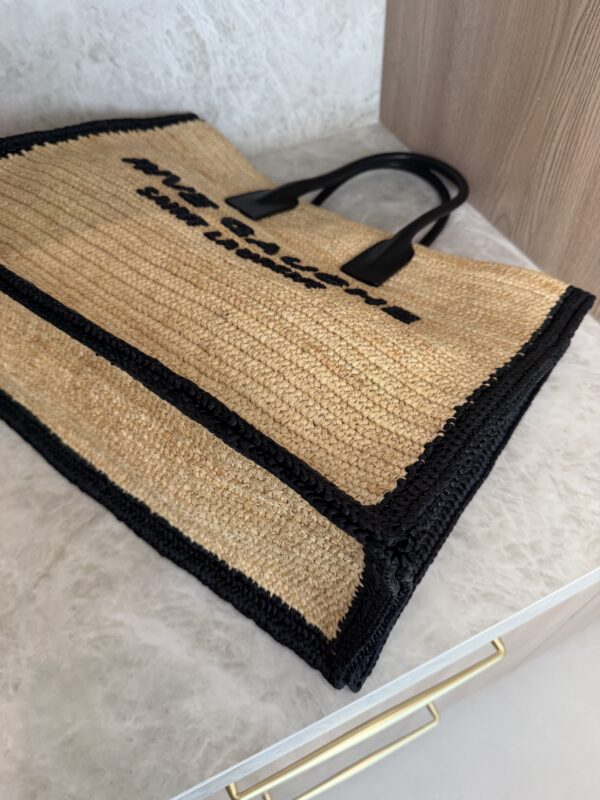 Saint Laurent (YSL) Raffia Calfskin Rive Gauche Tote Naturale Black