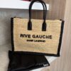 Saint Laurent (YSL) Raffia Calfskin Rive Gauche Tote Naturale Black