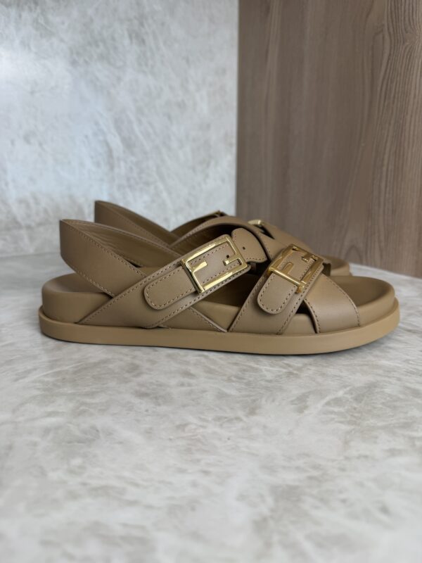 Fendi Black Leather Dad Sandals Size 38 Tan