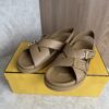 Fendi Black Leather Dad Sandals Size 38 Tan