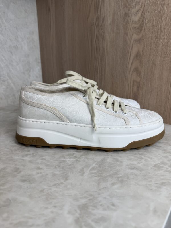 Gucci GG Monogram Jacquard Womens 1977 Tennis Platform Sneakers Size 8