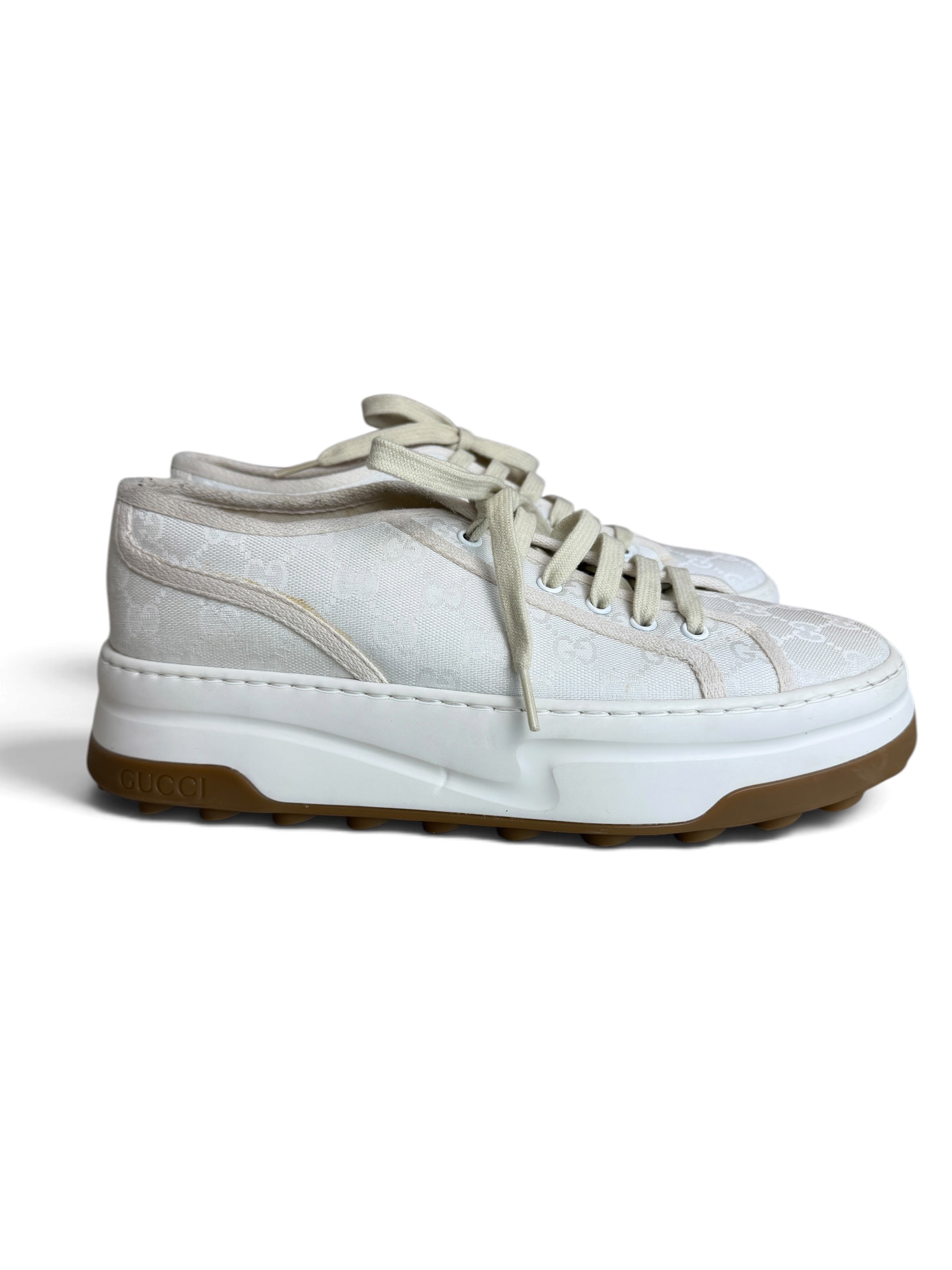 Gucci GG Monogram Jacquard Womens 1977 Tennis Platform Sneakers Size 8