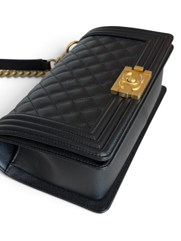 Chanel Boy Flap Bag Quilted Caviar Old Medium Gold Hardware
