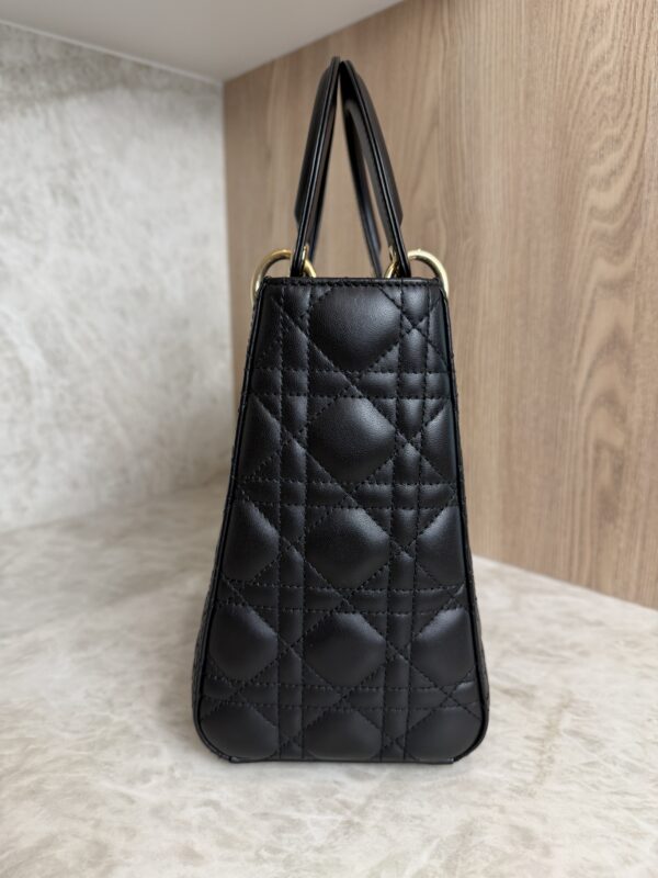 Christian Dior Lady Dior Bag Cannage Quilt Lambskin Medium Black and Gold Hardware