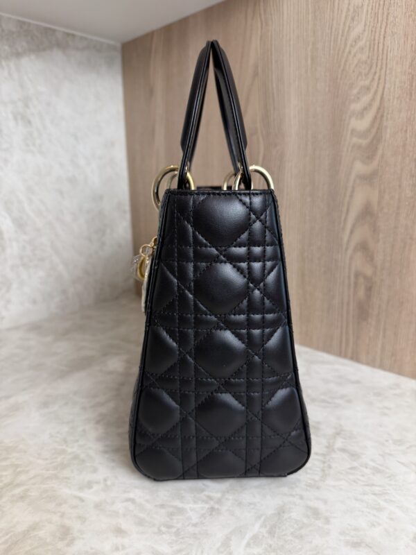 Christian Dior Lady Dior Bag Cannage Quilt Lambskin Medium Black and Gold Hardware