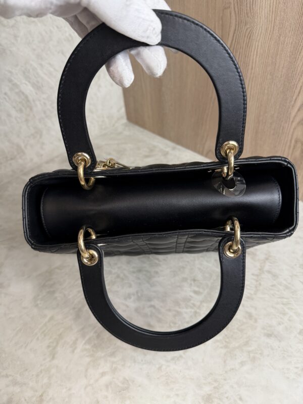 Christian Dior Lady Dior Bag Cannage Quilt Lambskin Medium Black and Gold Hardware