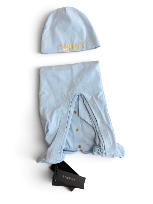 Versace Onsie Romper Size 9-12 with Hat Blue