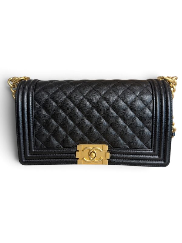 Chanel Boy Flap Bag Quilted Caviar Old Medium Gold Hardware