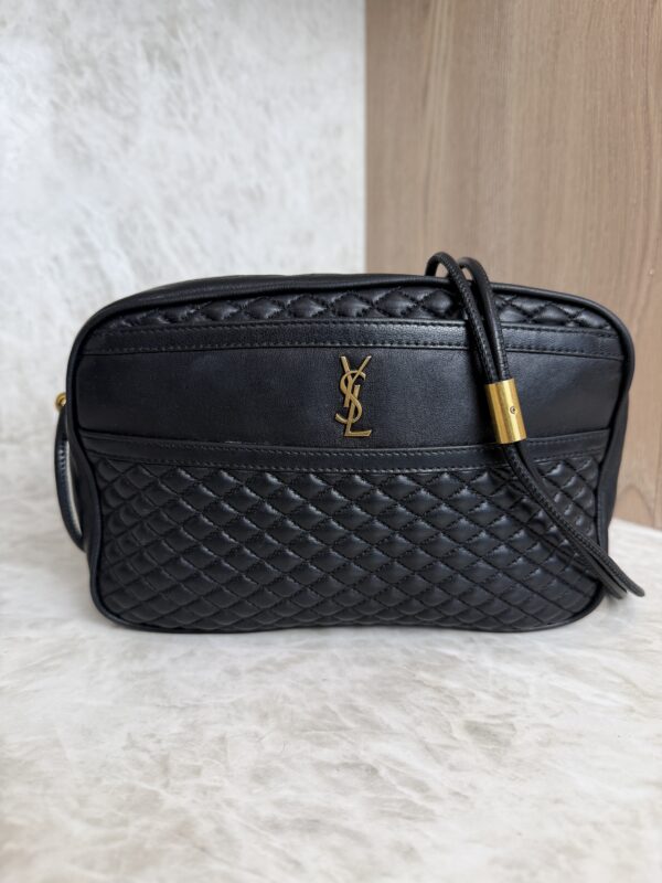 Saint Laurent (YSL) Quilted Monogram Victoire Camera Bag Black
