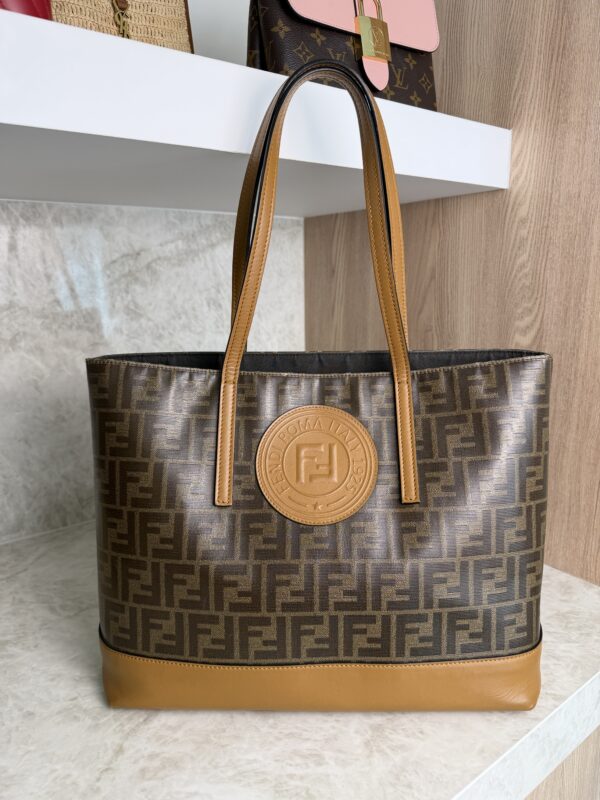 Fendi FF Logo Stamp Shopping Tote Zucca Coated Canvas Medium