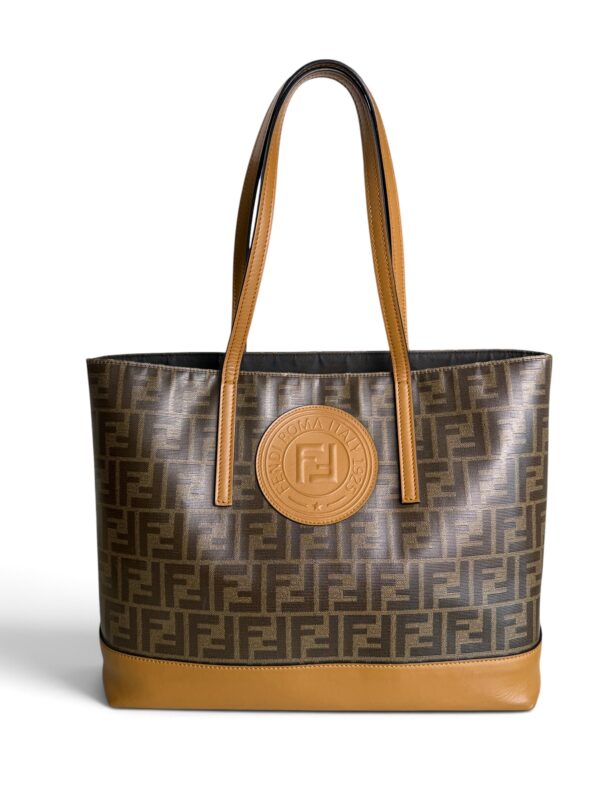 Fendi FF Logo Stamp Shopping Tote Zucca Coated Canvas Medium