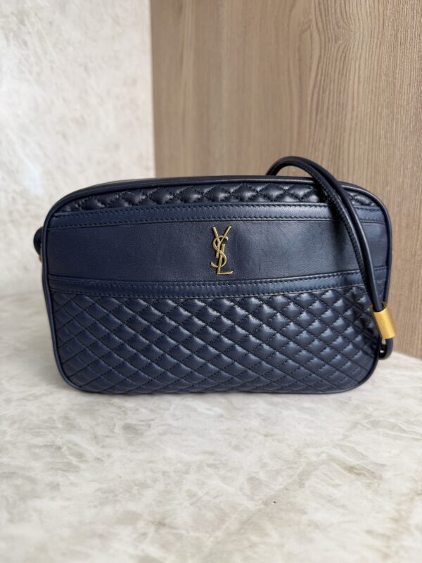 Saint Laurent (YSL) Quilted Monogram Victoire Camera Bag Navy