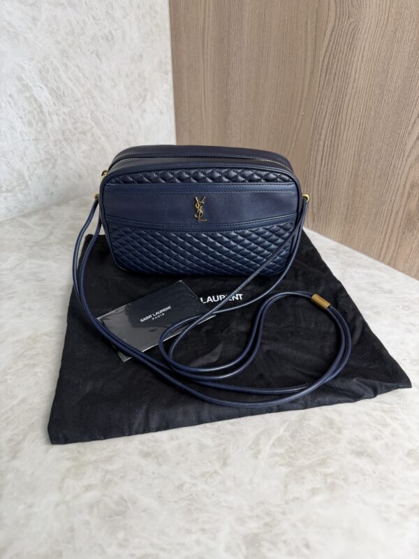 Saint Laurent (YSL) Quilted Monogram Victoire Camera Bag Navy