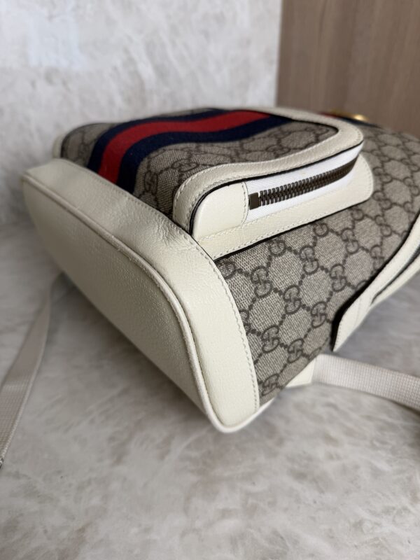Gucci GG Supreme Monogram Calfskin Web Small Ophidia Day Backpack Beige Ebony New Acero